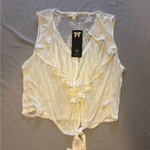 Cream Ruffled Tie Front Blouse